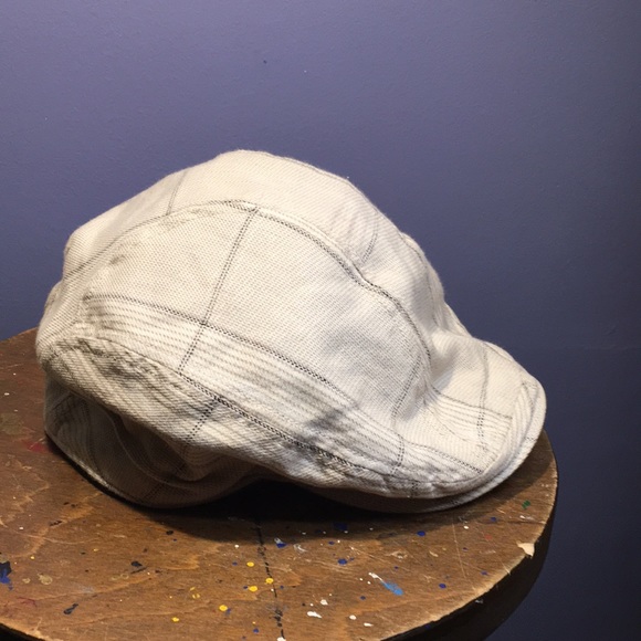 Cream brown Pinstripe newsboy flat cap duck bill style hat L/XL lightweight - Picture 3 of 9